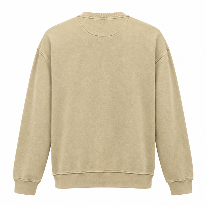 Plain Washed Dust beige back of Black Hills Bigfoot crewneck