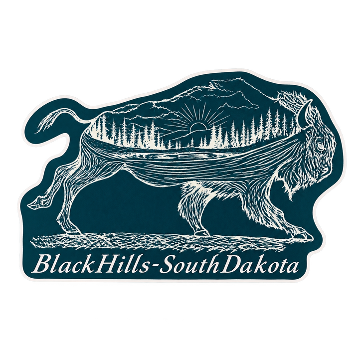 Black Hills Bison Landscape Silhouette Sticker isolated on transparent background