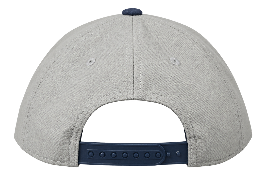 Navy snapback closure and light gray rear panels on Black Hills mountain hat