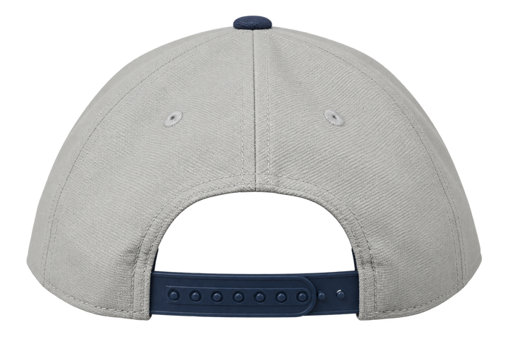 Navy snapback closure and light gray rear panels on Black Hills mountain hat