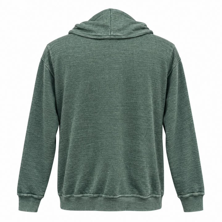 Plain washed green back of Black Hills Burnout Hoodie