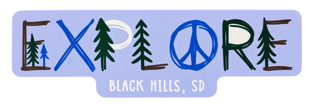 Black Hills Explore Pine Trees &amp; Peace Sign Sticker — isolated product view