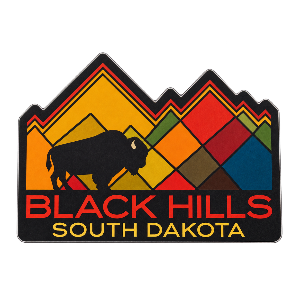 Black Hills Geometric Buffalo Mountain Sticker isolated on transparent background