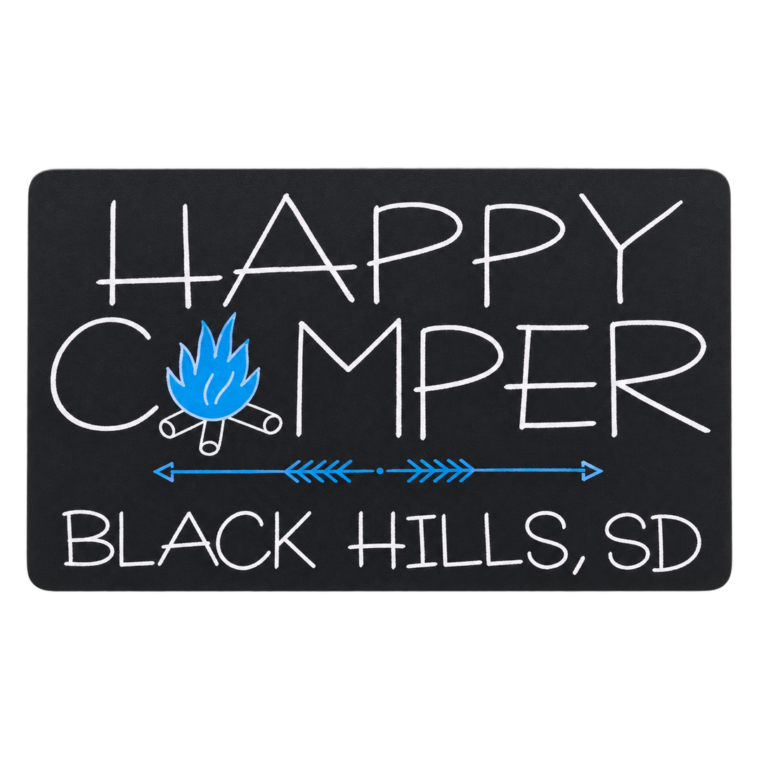 Black Hills Happy Camper Blue Campfire Sticker isolated on transparent background