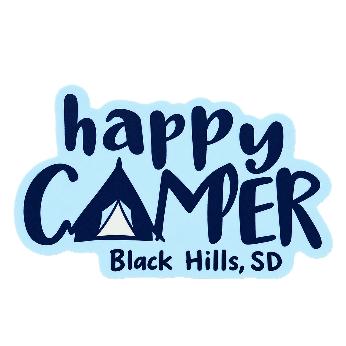 Black Hills Happy Camper Tent Lettering Sticker isolated on transparent background
