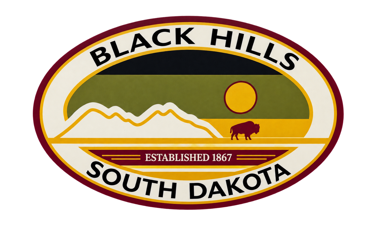 Black Hills Heritage Mountain & Bison Oval Sticker — isolated product view