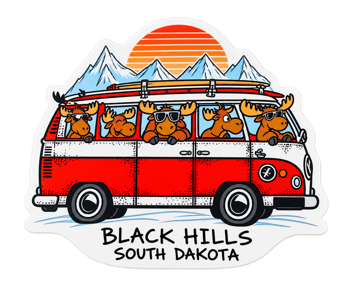 Black Hills Moose Camper Van Adventure Sticker — isolated product view