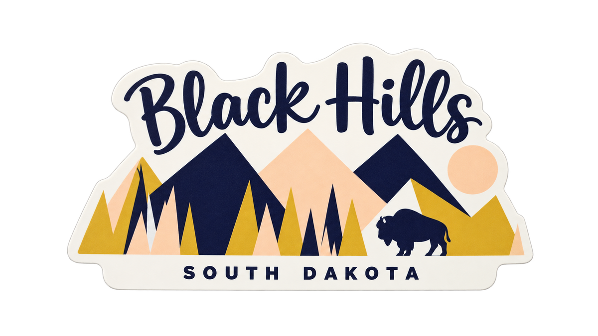 Black Hills Pastel Geometric Mountains & Bison Sticker — isolated product view