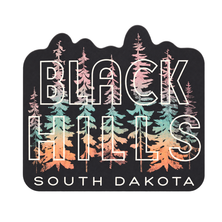 Black Hills Pastel Pine Tree Lettering Sticker — isolated product view