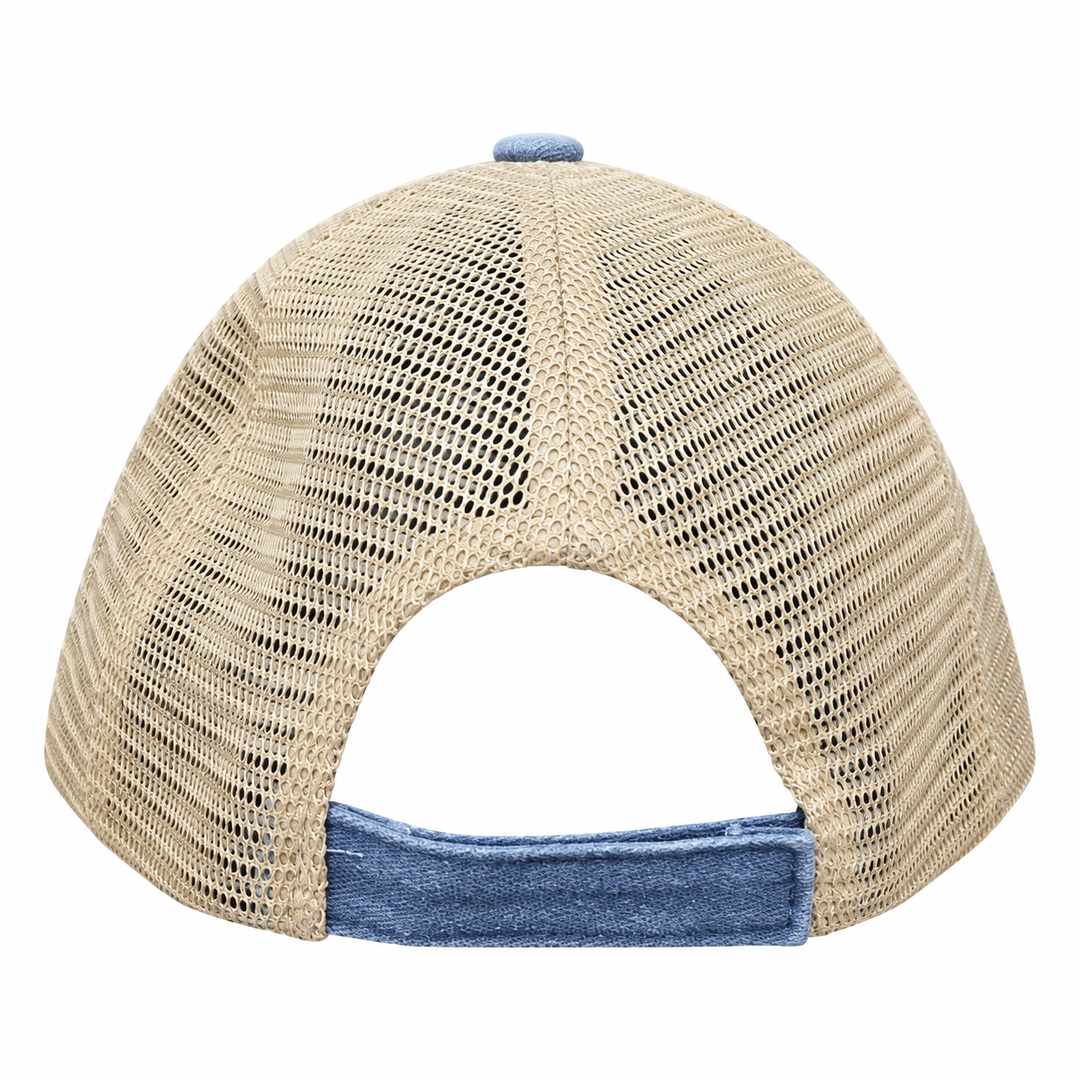 Black Hills Pine Tree Leather Patch Trucker Hat – Washed Blue &amp; Tan; back product view
