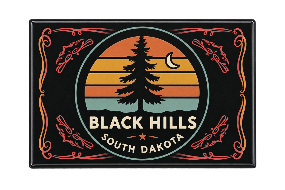 Black Hills retro pine souvenir magnet front view