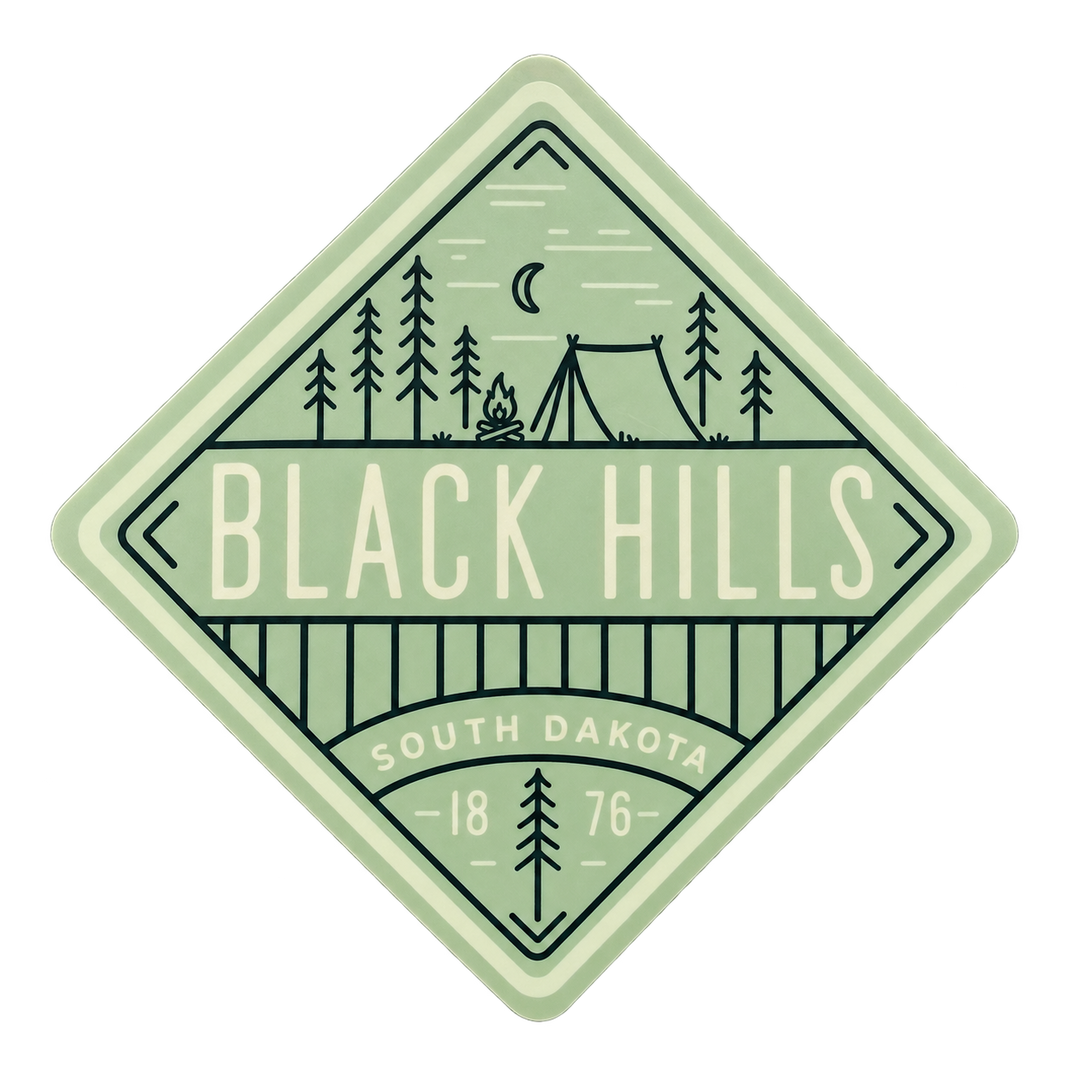 Black Hills Sage Camping Diamond Sticker — isolated product view