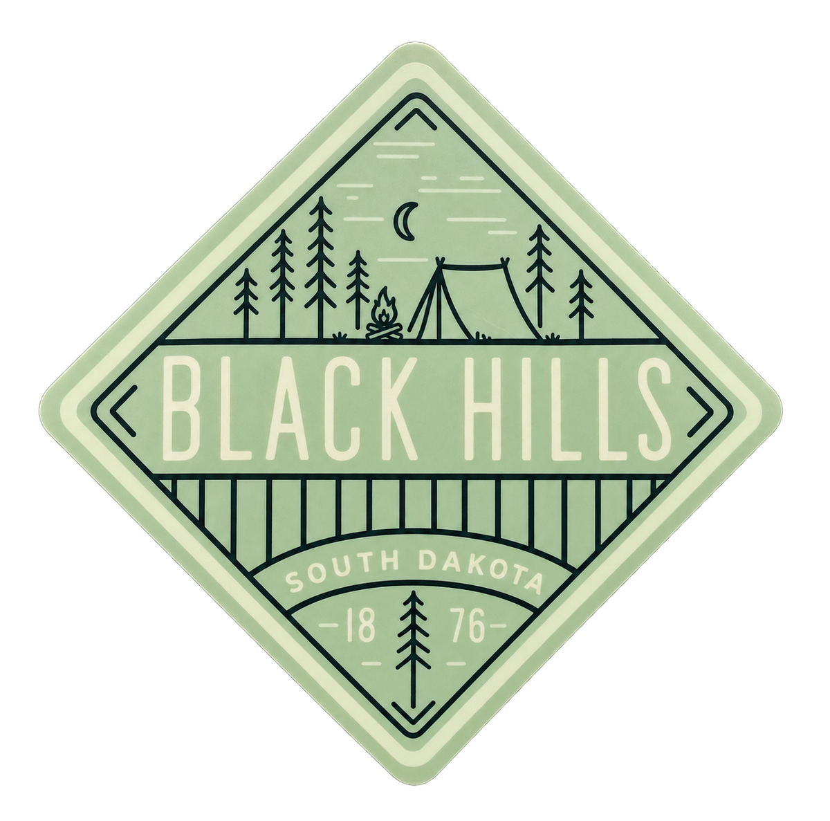 Black Hills Sage Camping Diamond Sticker — isolated product view