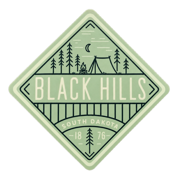 Black Hills Sage Camping Diamond Sticker — isolated product view