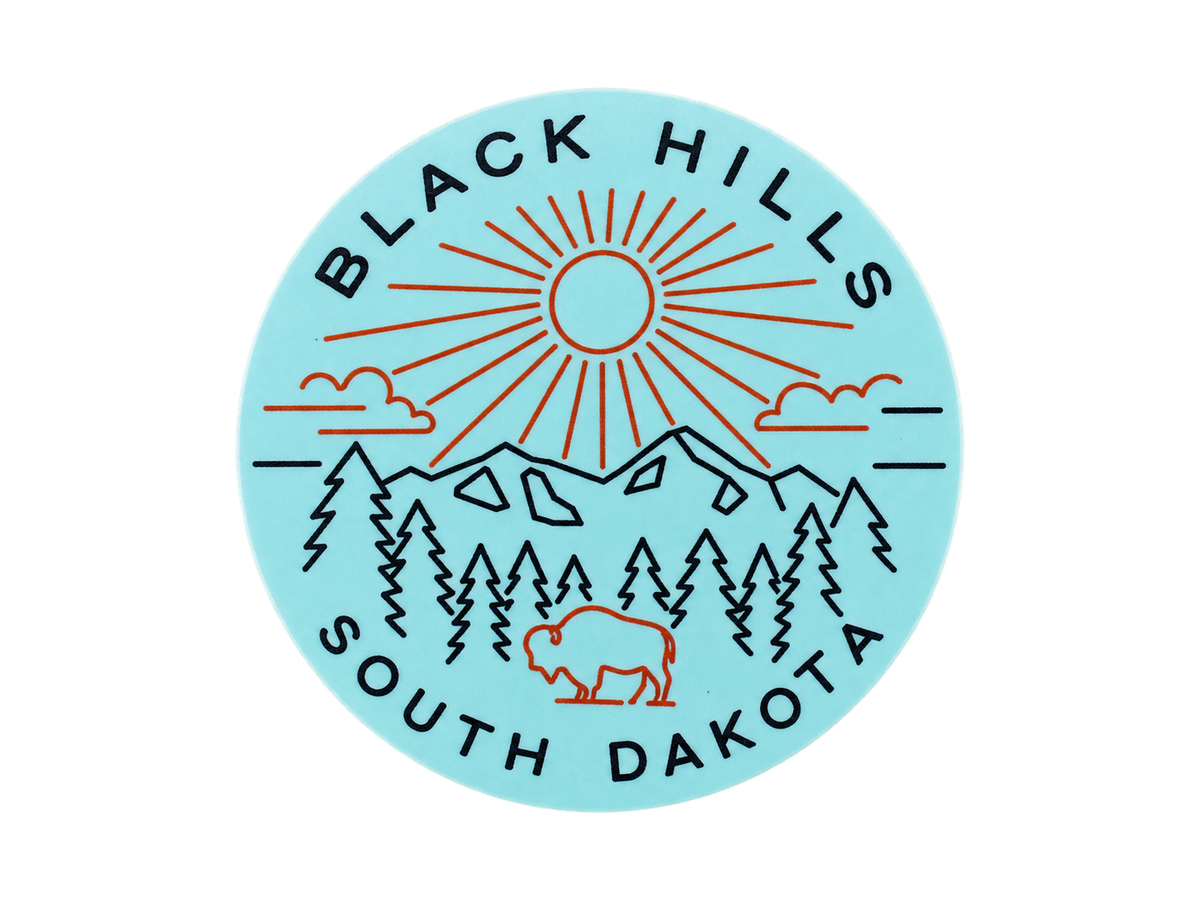Black Hills Turquoise Sunrise Mountain & Bison Oval Sticker — isolated product view