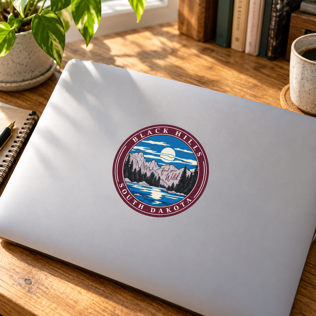 Black Hills Find Your Wild Sticker shown on a laptop — lifestyle mockup