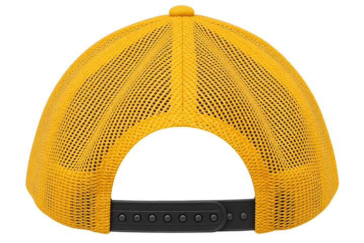 Yellow mesh back and black adjustable snapback on Black Hills buffalo hat