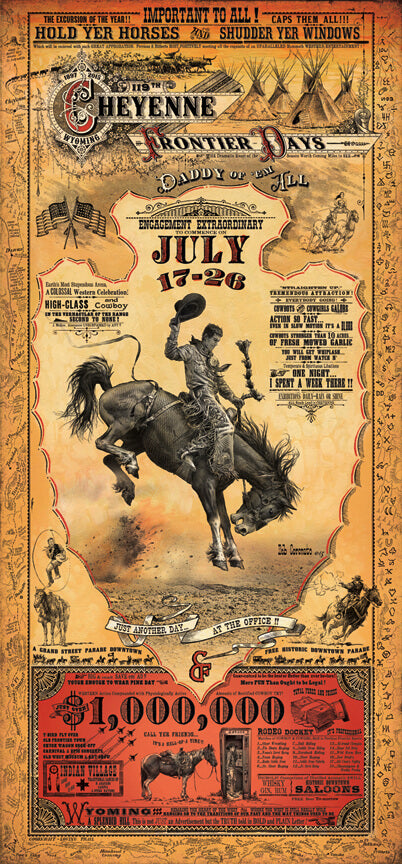 Full original 2015 Cheyenne Frontier Days poster artwork by Bob Coronato; artwork reference, frame not shown