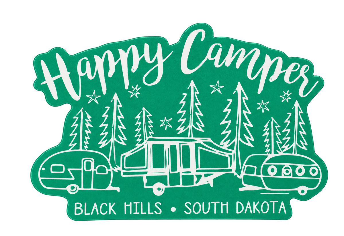 Black Hills Happy Camper Sticker isolated on transparent background