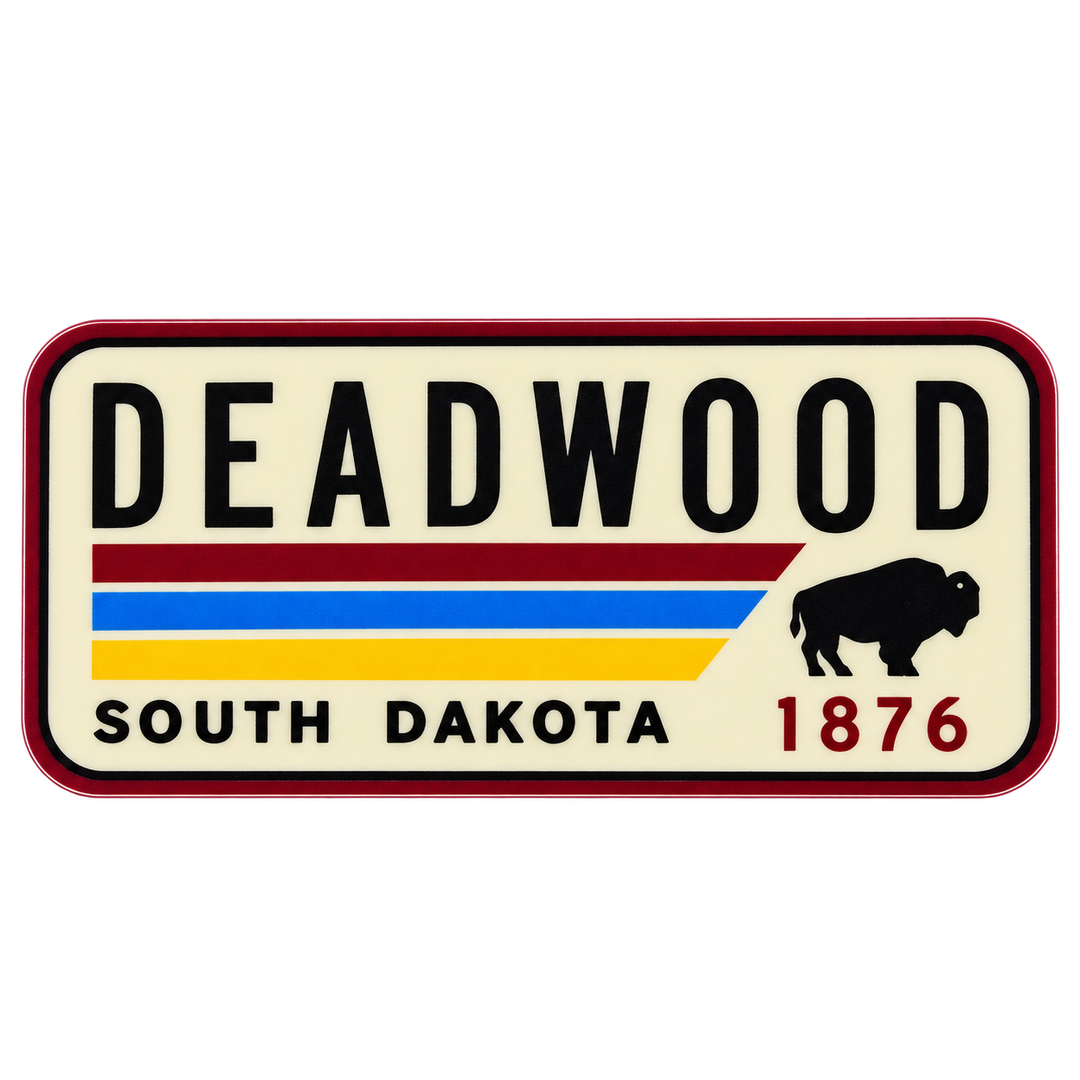 Deadwood 1876 Retro Stripe &amp; Bison Sticker isolated on transparent background