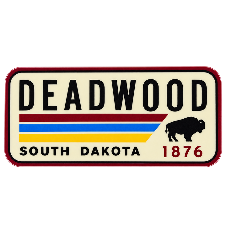Deadwood 1876 Retro Stripe &amp; Bison Sticker isolated on transparent background