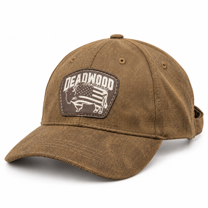 Deadwood American Flag Bison Leather Patch Hat – Washed Brown; left product view