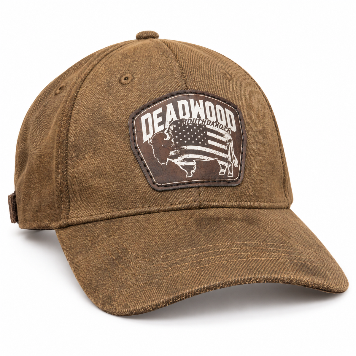 Deadwood American Flag Bison Leather Patch Hat – Washed Brown; right product view