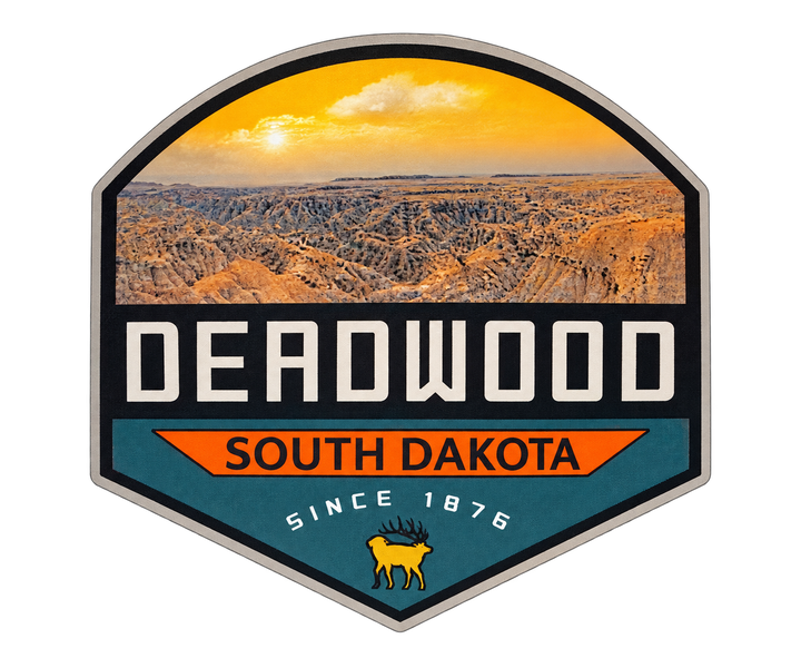 Deadwood Badlands Elk Shield Sticker — isolated product view