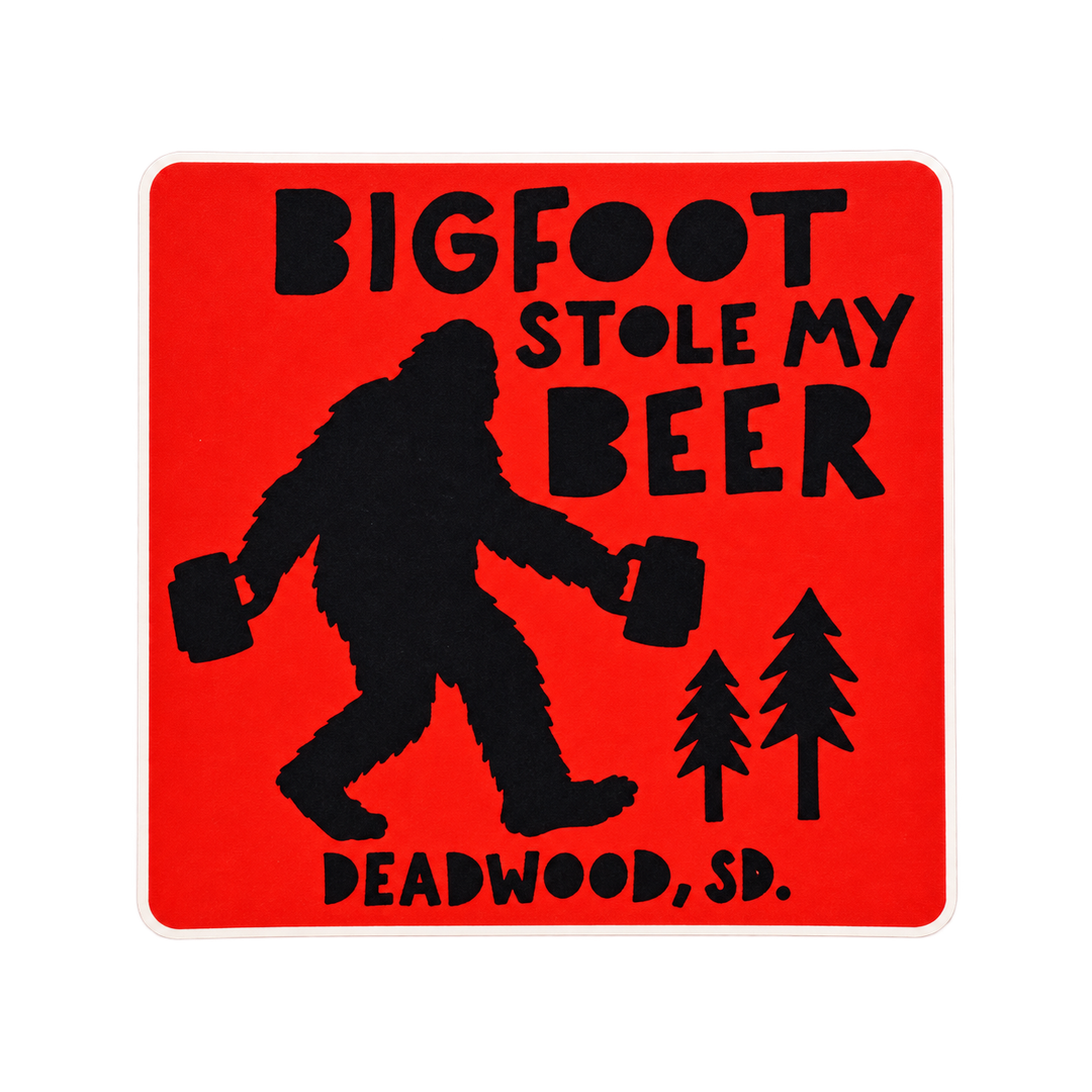 Deadwood Bigfoot Stole My Beer Sticker — isolated product view