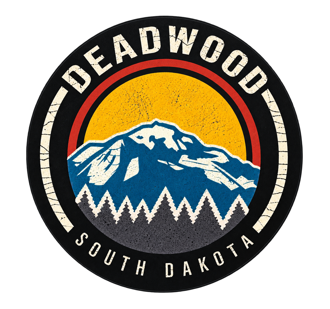 Deadwood Blue Mountain Sunset Round Sticker — isolated product view