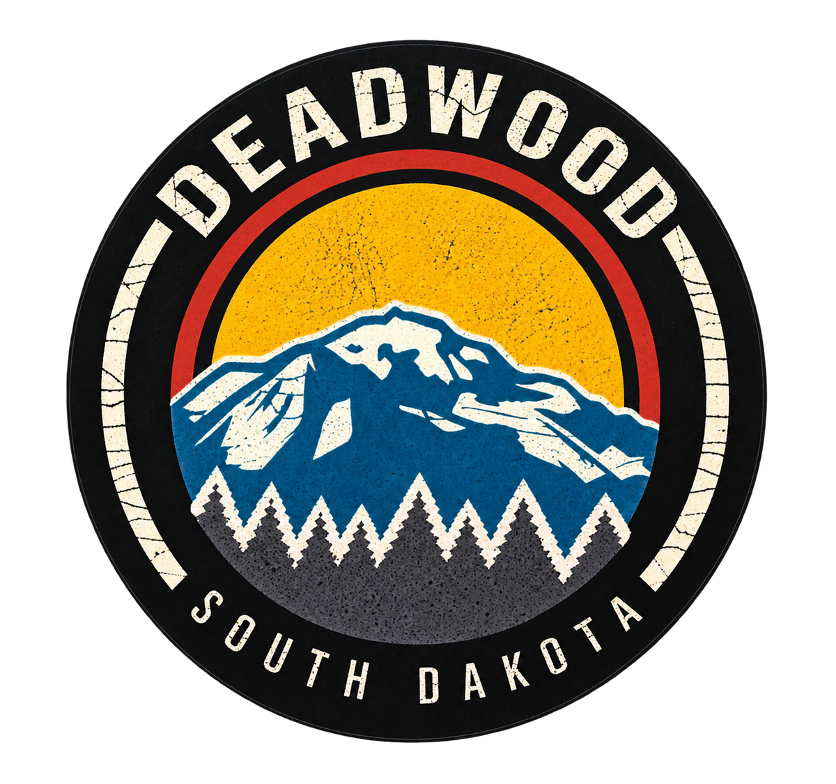 Deadwood Blue Mountain Sunset Round Sticker — isolated product view