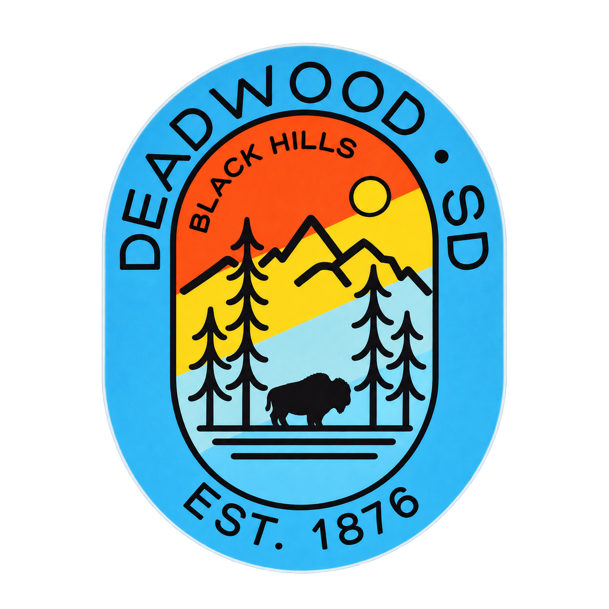 Deadwood Buffalo Mountain Oval Sticker isolated on transparent background