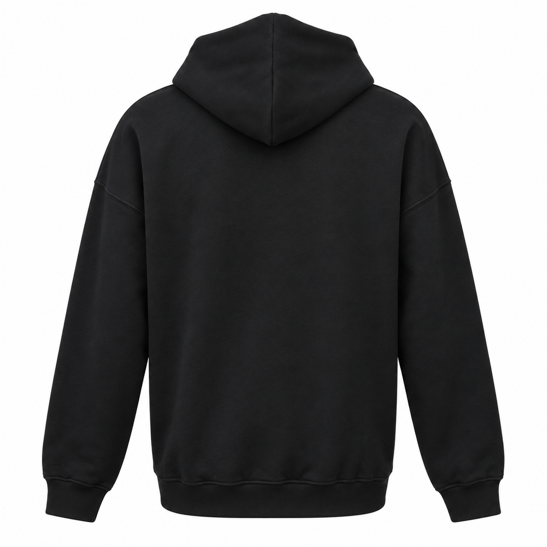 Black Deadwood Oval Shield pullover hoodie, plain back view
