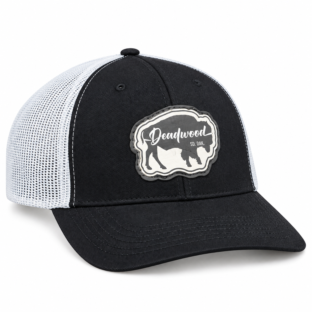 Deadwood Buffalo Silhouette Leather Patch Trucker Hat – Black &amp; White; right product view