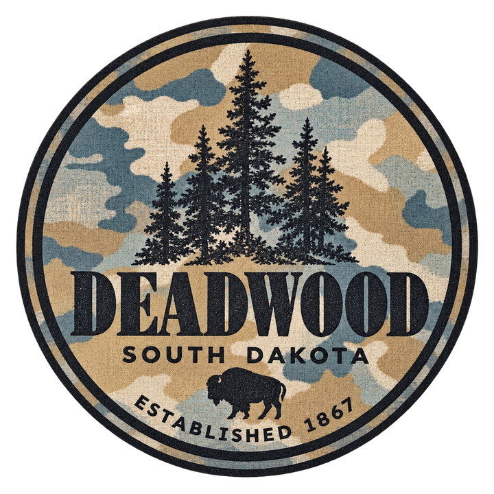 Deadwood Camo Pine Trees &amp; Buffalo Sticker — clean product cutout