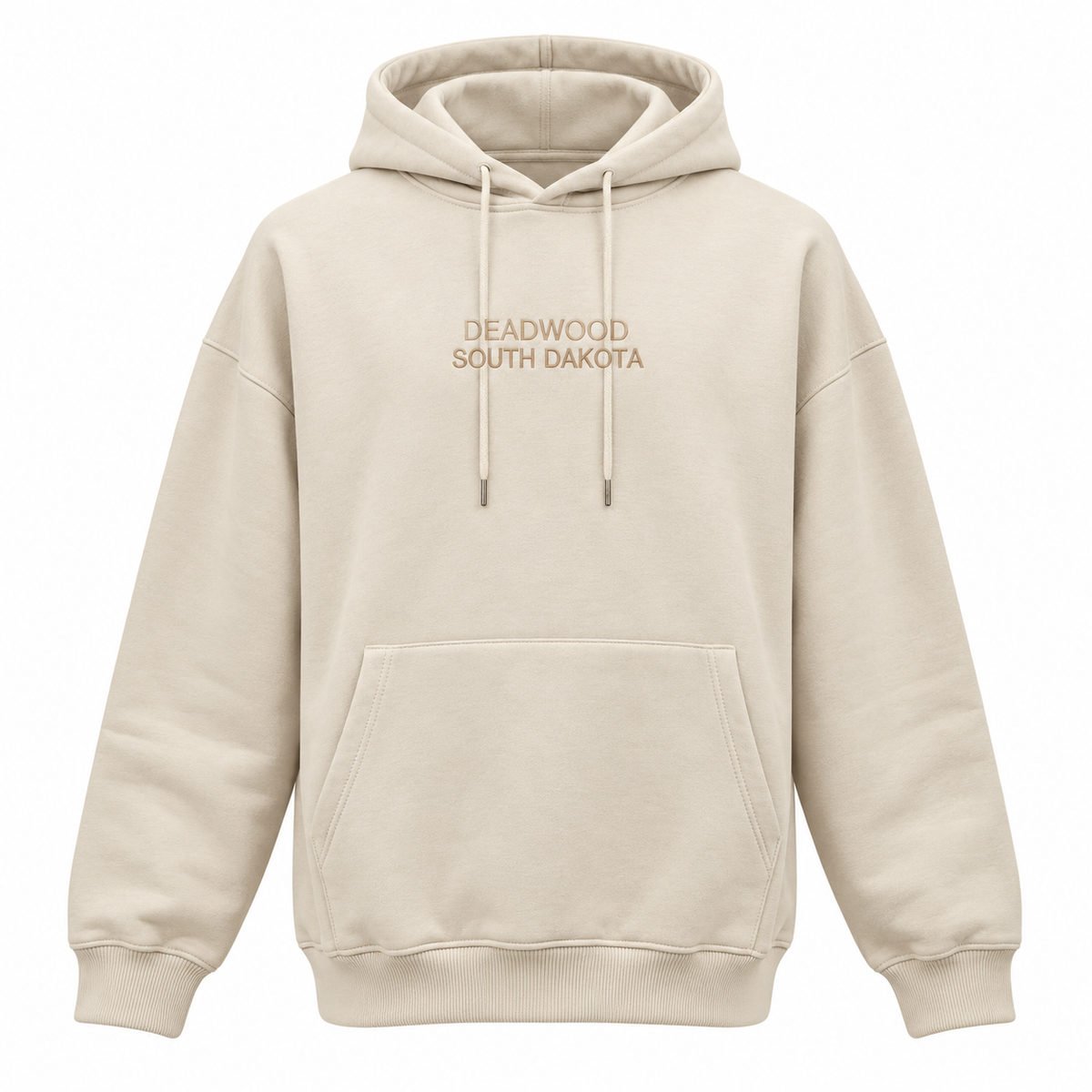 Ivory Deadwood South Dakota hooded sweatshirt, embroidered front and kangaroo pocket