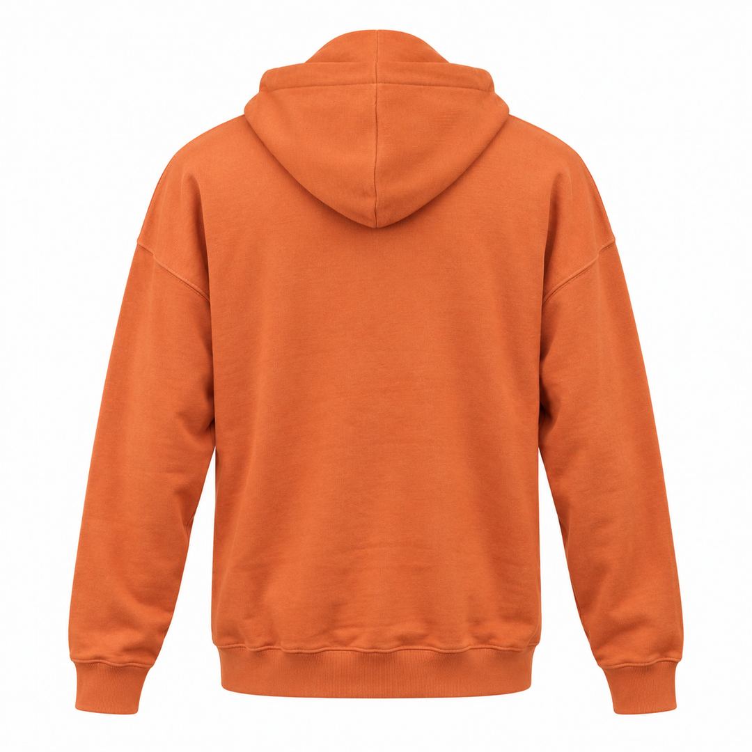 Plain back of terracotta Deadwood hoodie
