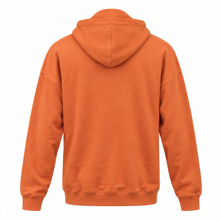 Plain back of terracotta Deadwood hoodie