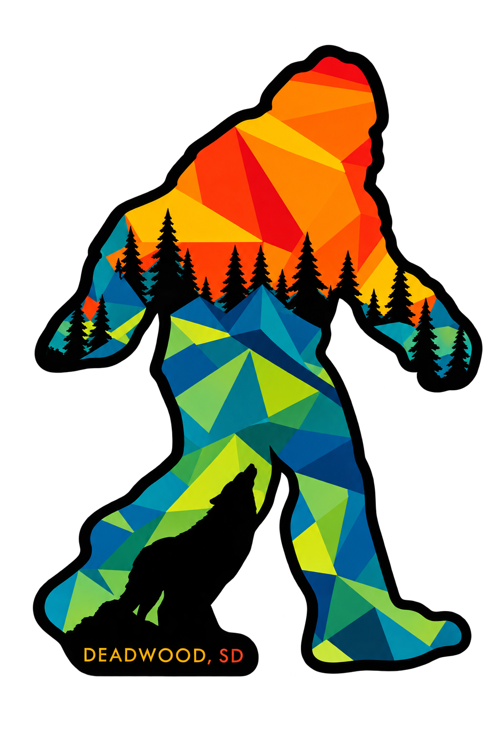 Deadwood Geometric Bigfoot & Wolf Sticker — clean product cutout