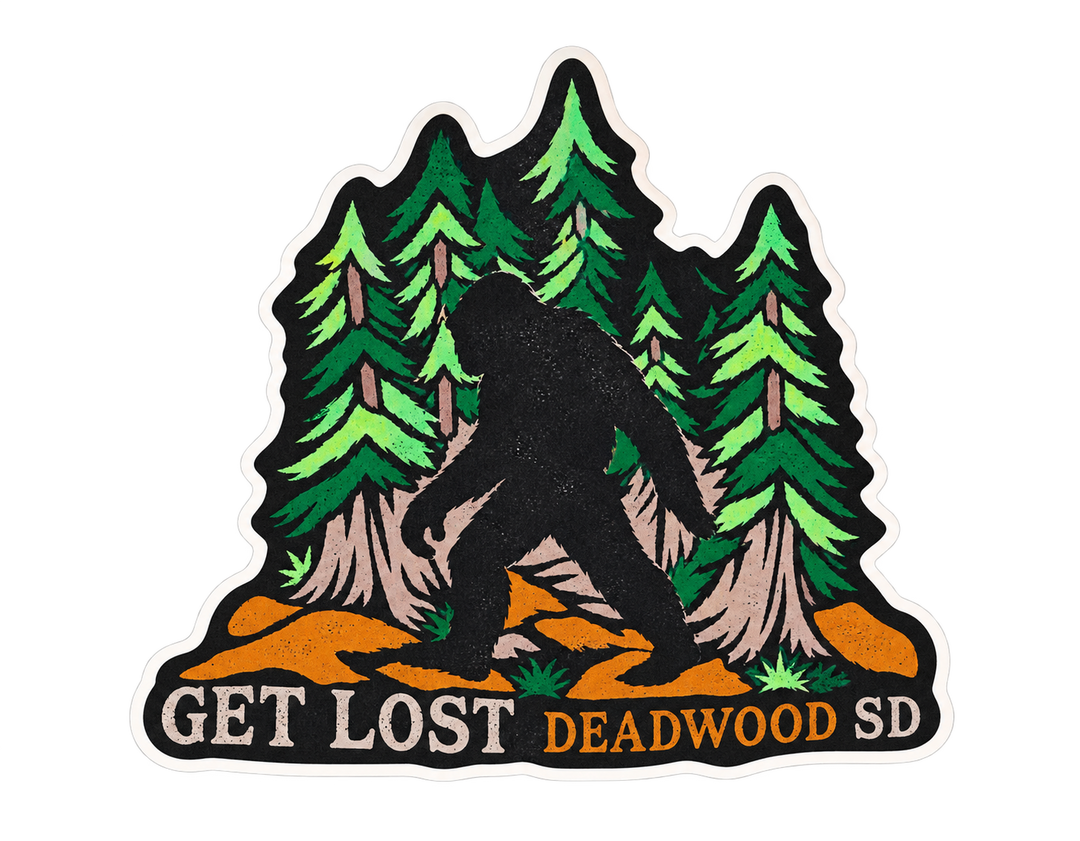 Deadwood Get Lost Bigfoot Pine Forest Sticker — isolated product view