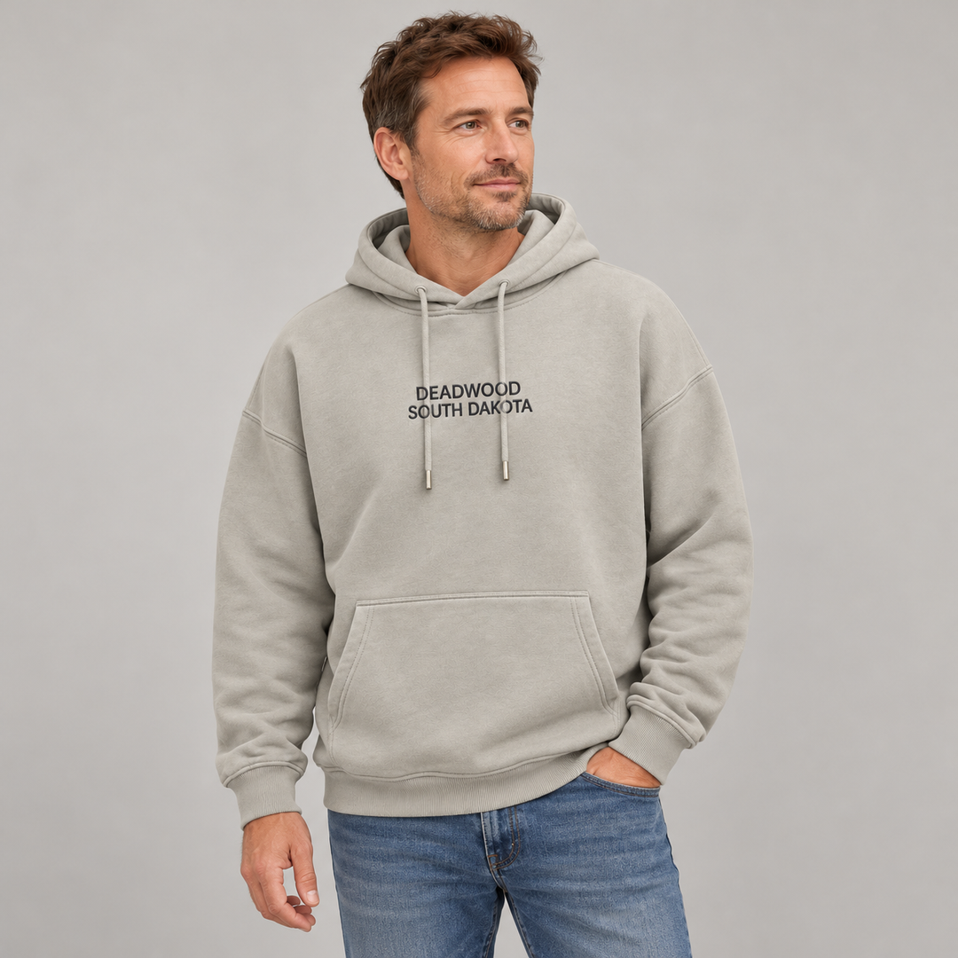 Grey Deadwood Soft Hoodie, model styling preview front