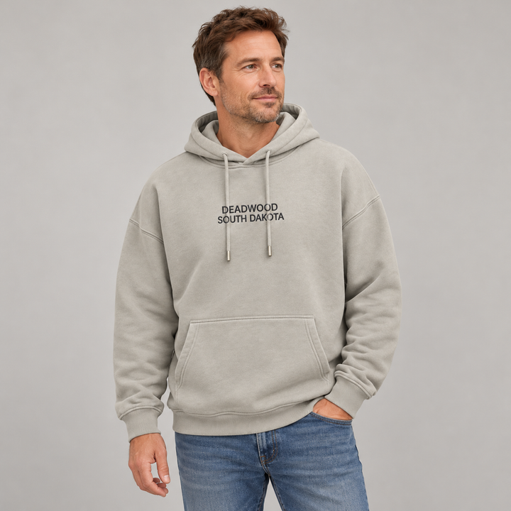 Grey Deadwood Soft Hoodie, model styling preview front