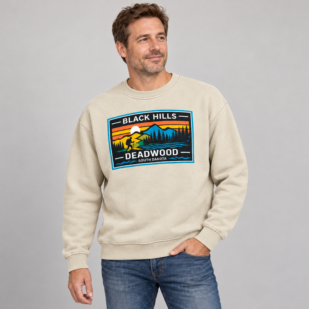 Deadwood Hiker crewneck, model styling preview front
