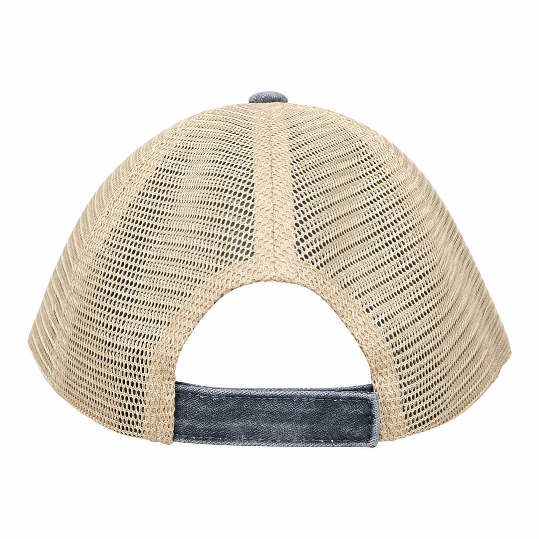 Deadwood Mountain Badge Leather Patch Trucker Hat – Washed Charcoal &amp; Tan; back product view