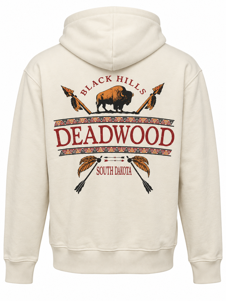 Deadwood Native Bow off-white zip-up hoodie — back view