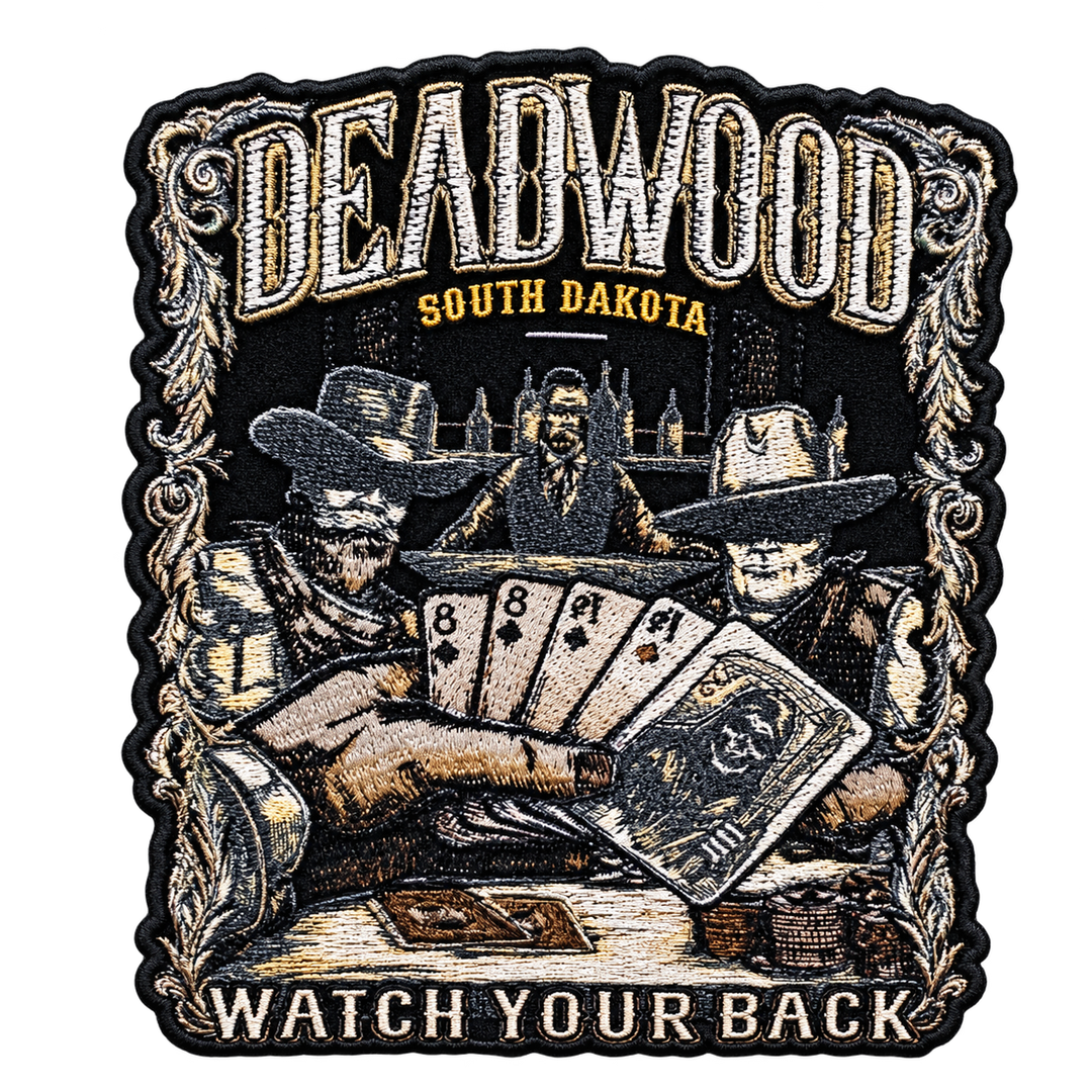 Deadwood Watch Your Back Embroidered Patch — patch alone, transparent background