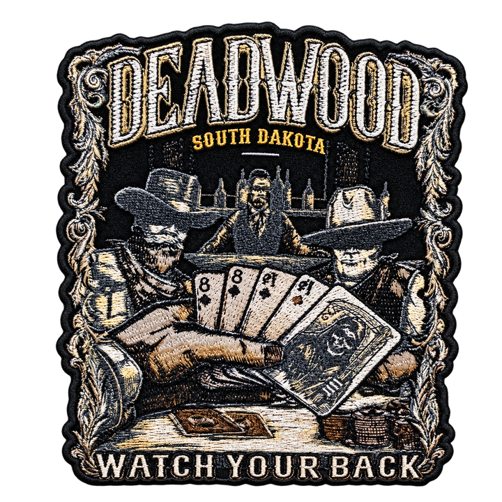 Deadwood Watch Your Back Embroidered Patch — patch alone, transparent background