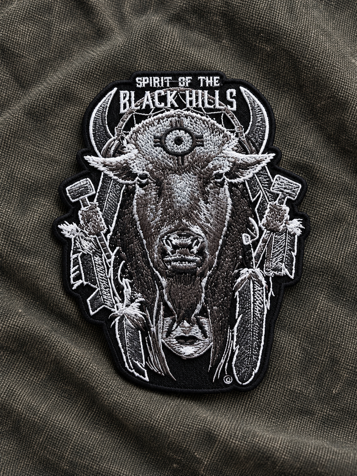 Spirit of the Black Hills Bison Embroidered Patch — on dark fabric