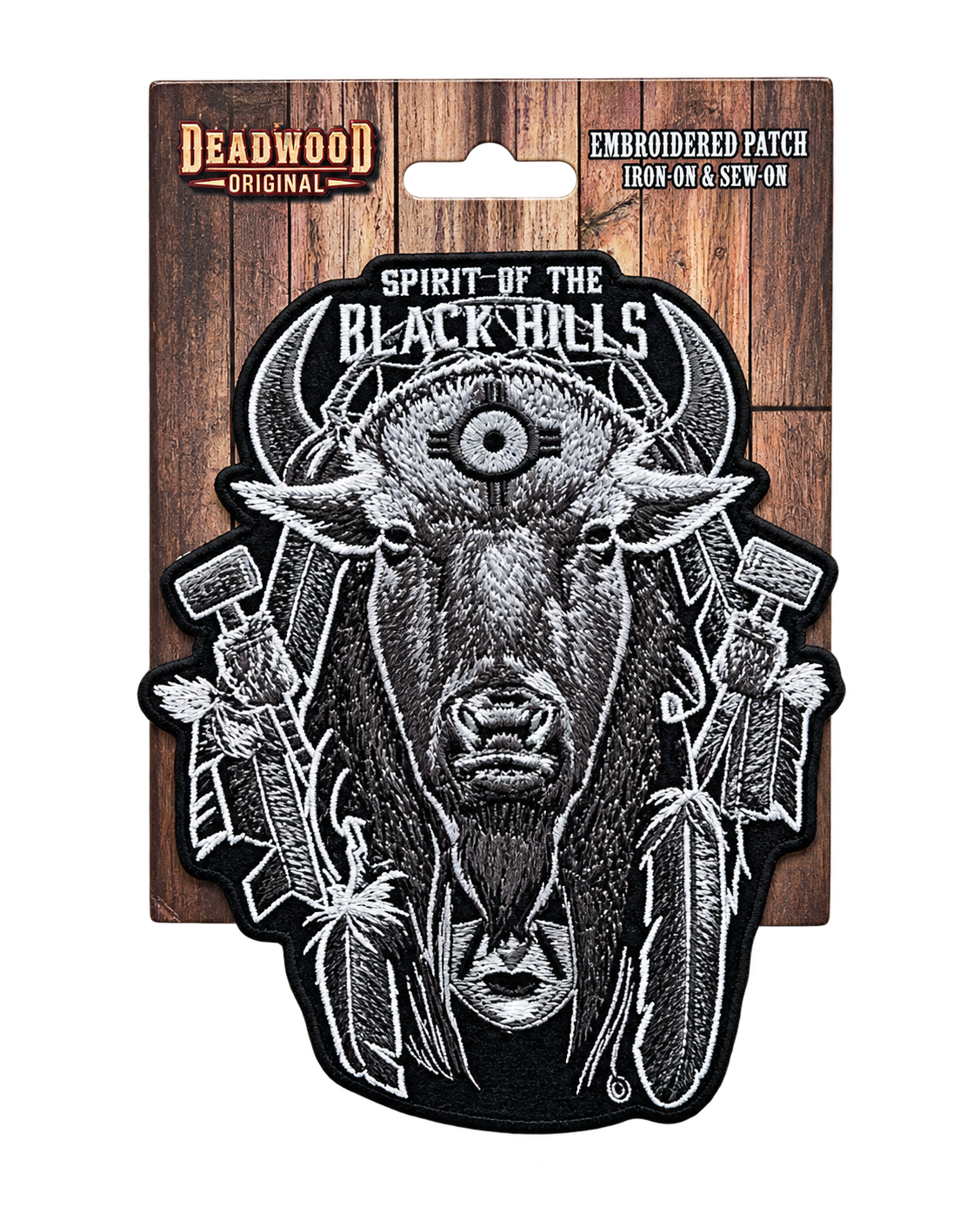 Spirit of the Black Hills Bison Embroidered Patch — Deadwood Original card, transparent background