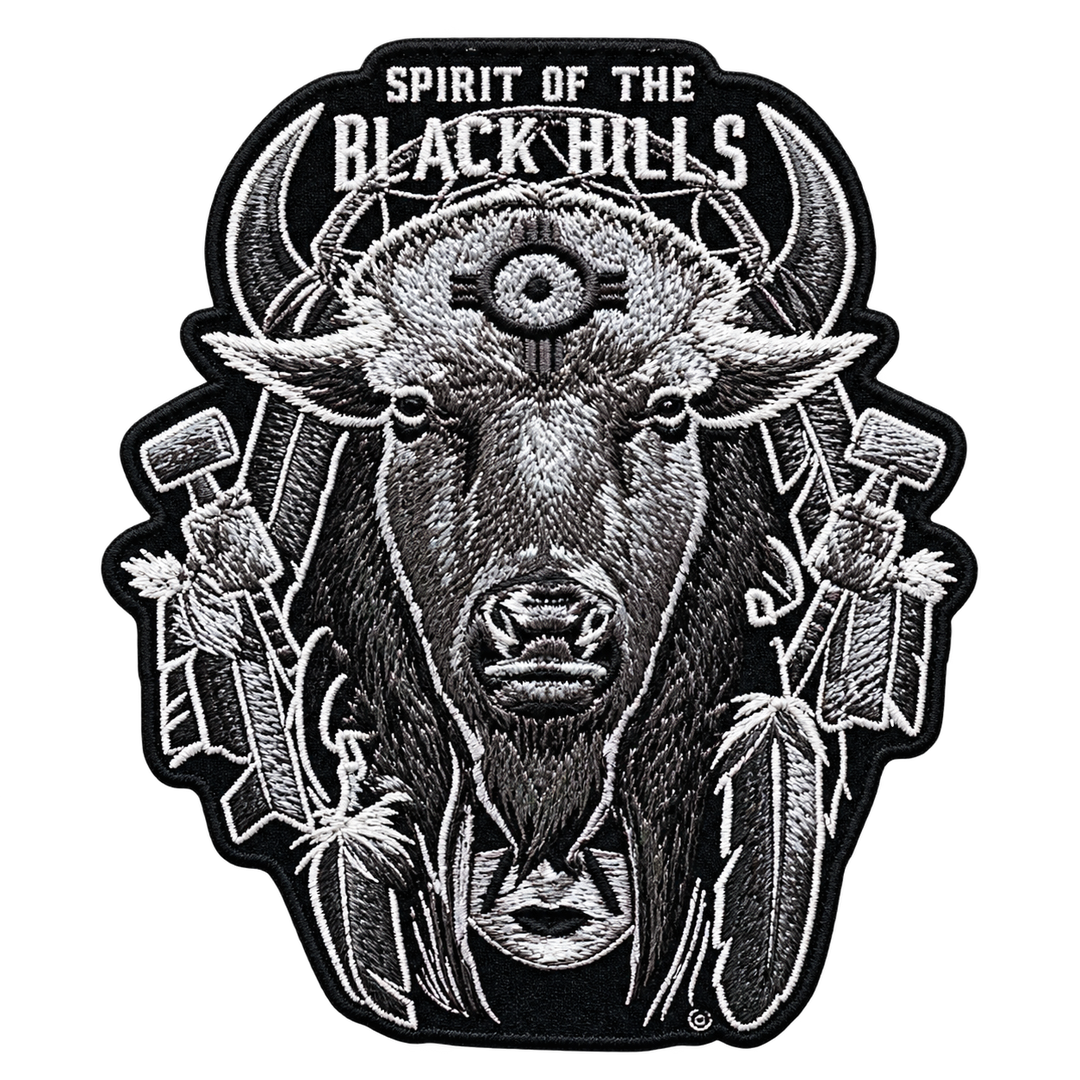 Spirit of the Black Hills Bison Embroidered Patch — patch alone, transparent background